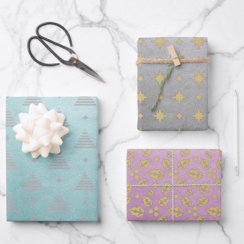 Pastel Pink Green Silver  Modern Christmas Pattern Wrapping Paper Sheets