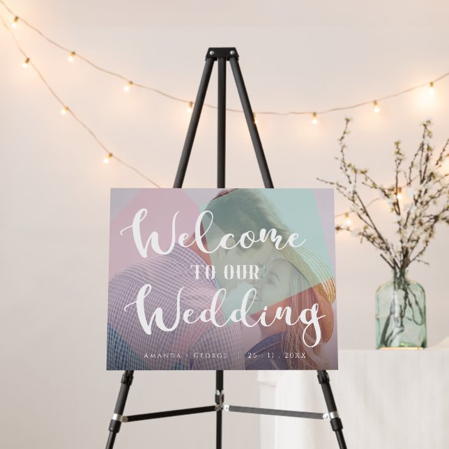Pastel Pink Green Welcome to Our Wedding Photo Foam Board (In Situ (Stand))