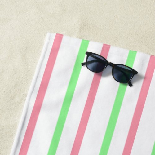 Pastel Pink Green White Stripes Beach Towel