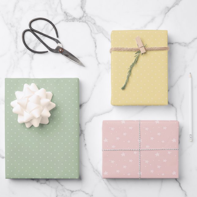 Pastel Pink Green Yellow Baby Shower Wrapping Paper Sheets (Front)