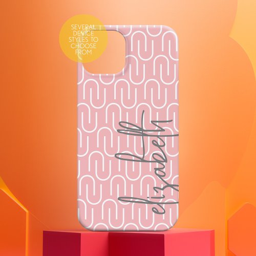 Pastel Pink Grey MCM Pattern with Big Script Name Case_Mate iPhone 14 Case