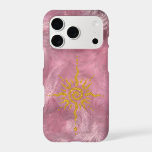 Pastel pink grid , golden sun  iPhone 17 pro case