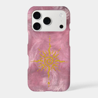 Pastel pink grid , golden sun  iPhone 17 pro case