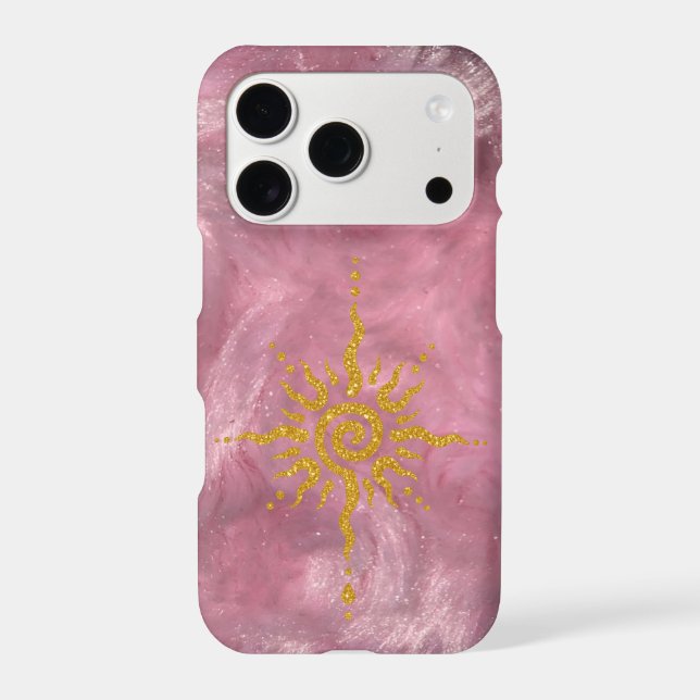 Pastel pink grid , golden sun  iPhone case (Back)