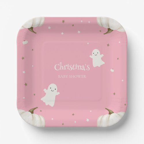 Pastel Pink Halloween Baby Shower Paper Plate