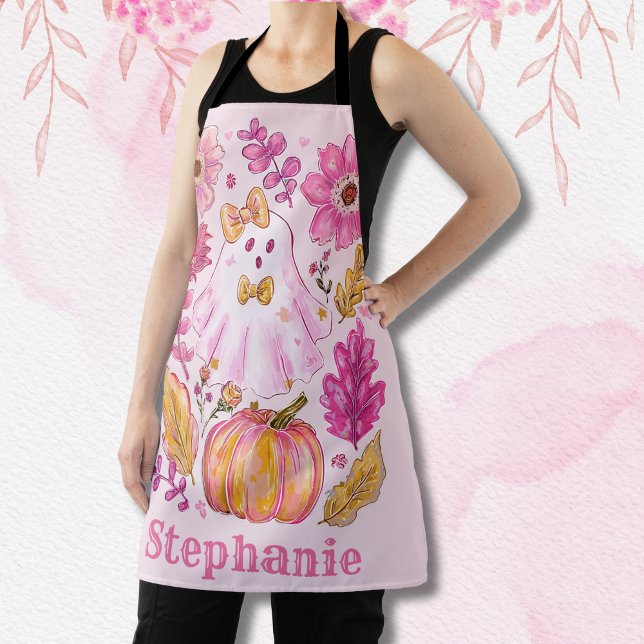 Pastel Pink Halloween Ghost with Custom Name Apron (Creator Uploaded)