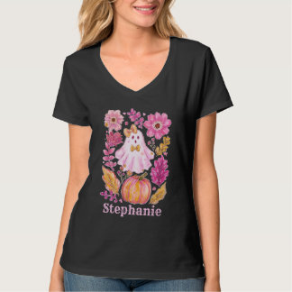Pastel Pink Halloween Ghost with First Name T-Shirt
