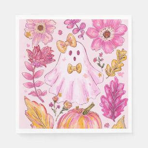 Pastel Pink Halloween Ghost with Flowers and Pumpk Napkins