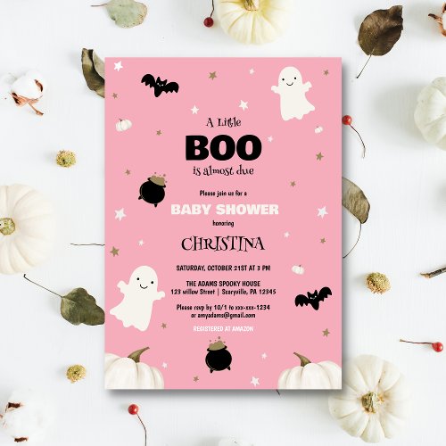 Pastel Pink Halloween Little Boo Baby Shower Invitation