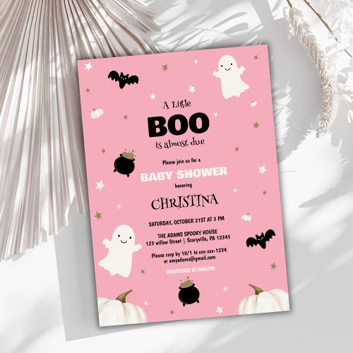 Pastel Pink Halloween Little Boo Baby Shower Invitation