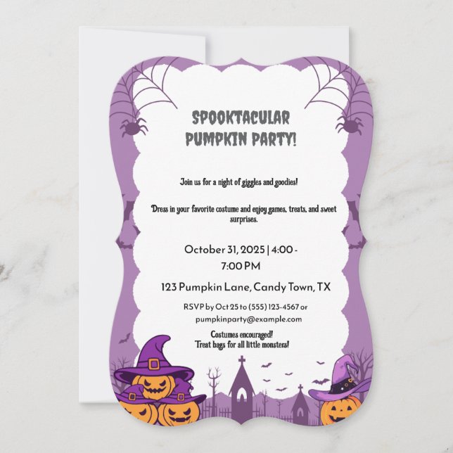Pastel Pink Halloween Party Invitation with Pumpki (Front)