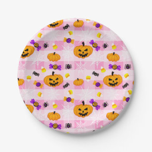Pastel Pink Halloween Pattern Paper Plates