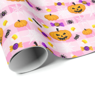 Pastel Pink Halloween Pattern Wrapping Paper
