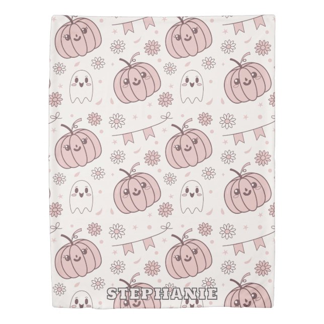 Pastel Pink Halloween Seamless Pattern (2) Duvet Cover (Front)