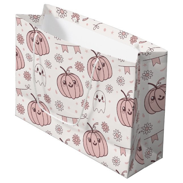 Pastel Pink Halloween Seamless Pattern (2) Large Gift Bag (Front Angled)