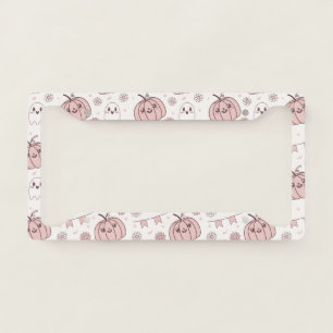Pastel Pink Halloween Seamless Pattern (2) License Plate Frame