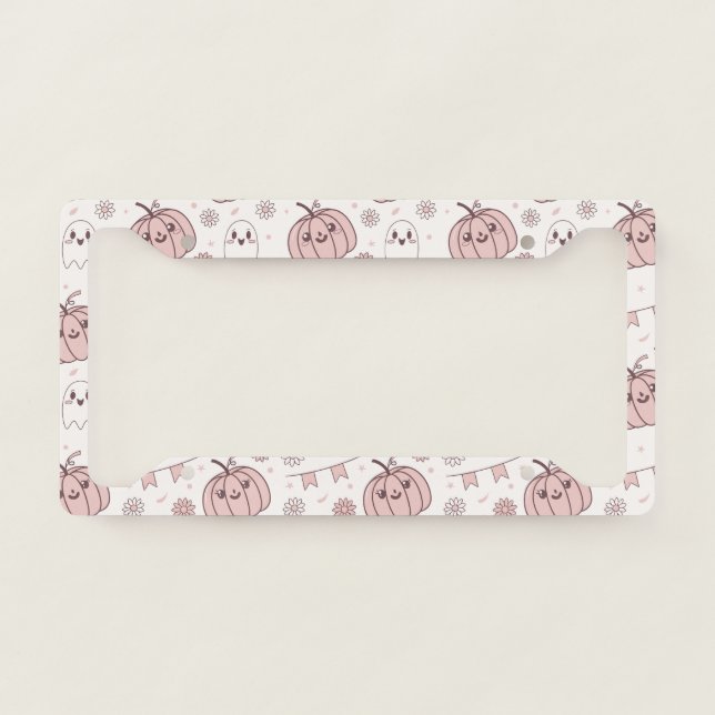 Pastel Pink Halloween Seamless Pattern (2) License Plate Frame (Front)