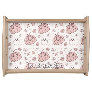Pastel Pink Halloween Seamless Pattern (2) Serving Tray