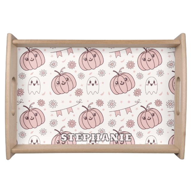 Pastel Pink Halloween Seamless Pattern (2) Serving Tray (Front)