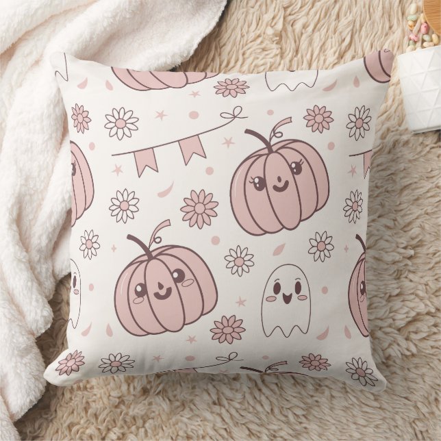 Pastel Pink Halloween Seamless Pattern (2) Throw Pillow (Blanket)