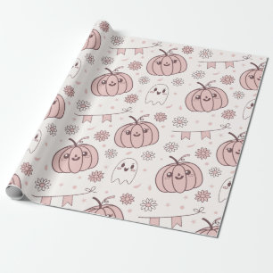 Pastel Pink Halloween Seamless Pattern (2) Wrapping Paper