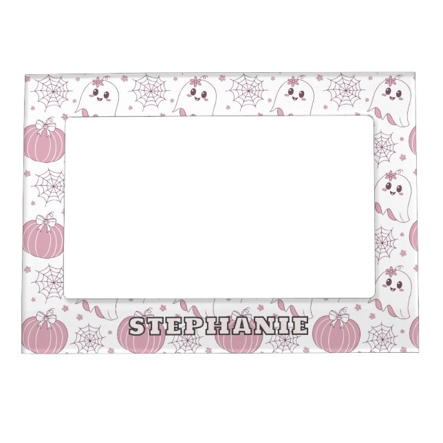 Pastel Pink Halloween Seamless Pattern (3) Magnetic Frame (Front)