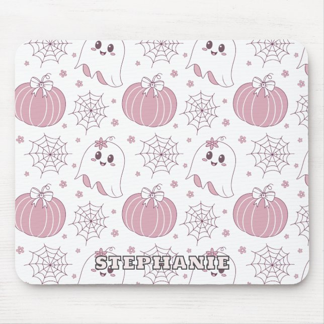 Pastel Pink Halloween Seamless Pattern (3) Mouse Pad (Front)