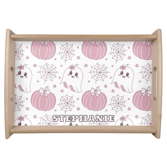 Pastel Pink Halloween Seamless Pattern (3) Serving Tray (Front)