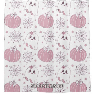 Pastel Pink Halloween Seamless Pattern (3) Shower Curtain