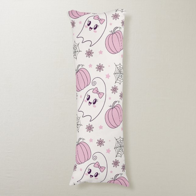 Pastel Pink Halloween Seamless Pattern (4) Body Pillow (Front Vertical)