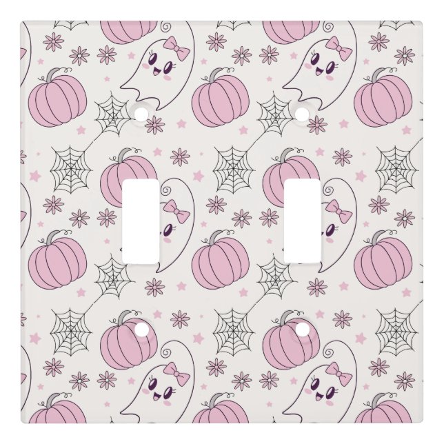 Pastel Pink Halloween Seamless Pattern (4) Light Switch Cover (Front)