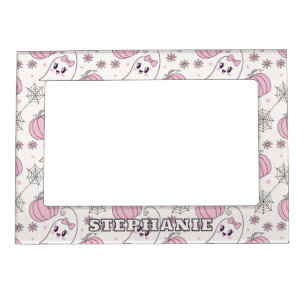Pastel Pink Halloween Seamless Pattern (4) Magnetic Frame