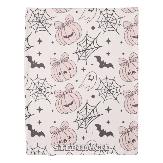 Pastel Pink Halloween Seamless Pattern (5) Duvet Cover (Front)