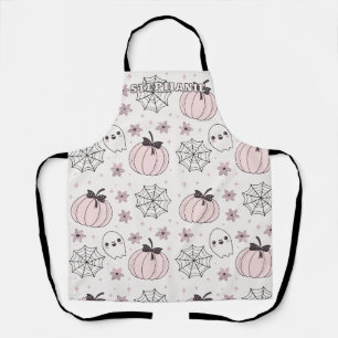 Pastel Pink Halloween Seamless Pattern Apron