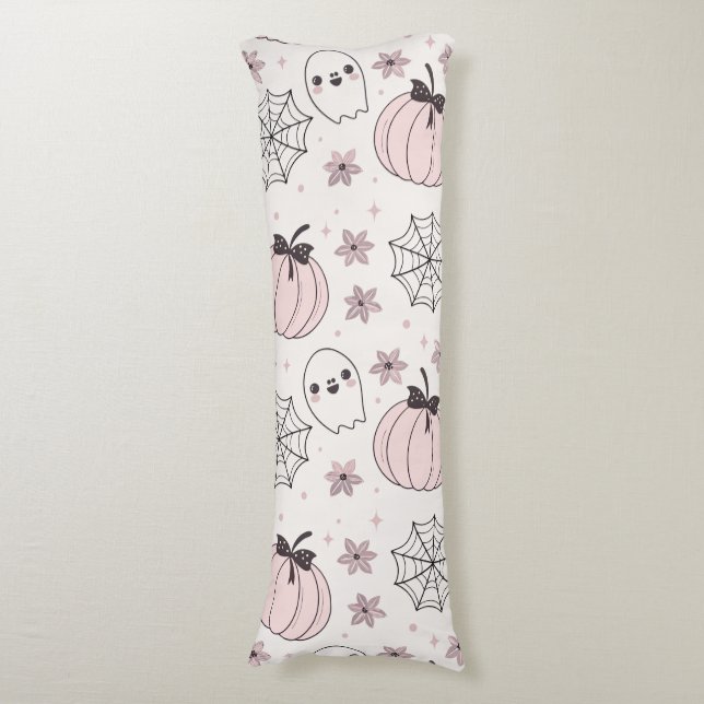 Pastel Pink Halloween Seamless Pattern Body Pillow (Front Vertical)