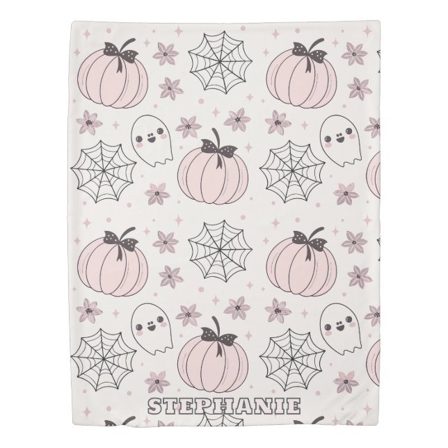 Pastel Pink Halloween Seamless Pattern Duvet Cover (Front)