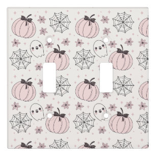 Pastel Pink Halloween Seamless Pattern Light Switch Cover