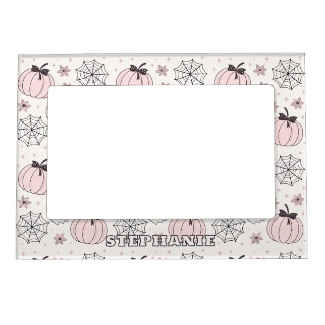 Pastel Pink Halloween Seamless Pattern Magnetic Frame (Front)