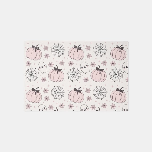 Pastel Pink Halloween Seamless Pattern Outdoor Rug (Front)