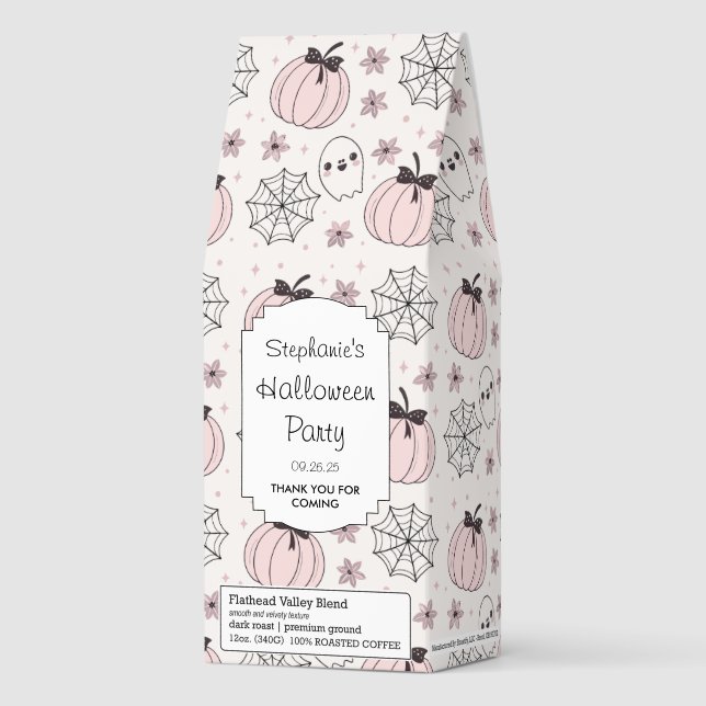 Pastel Pink Halloween Seamless Pattern Roasted Coffee (Front)