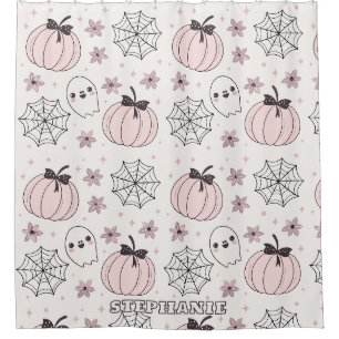 Pastel Pink Halloween Seamless Pattern Shower Curtain