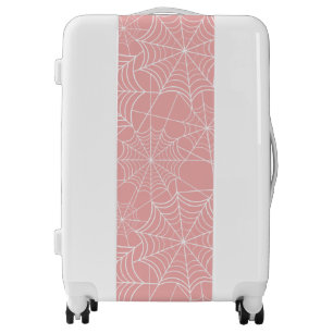 pastel pink halloween spider web luggage