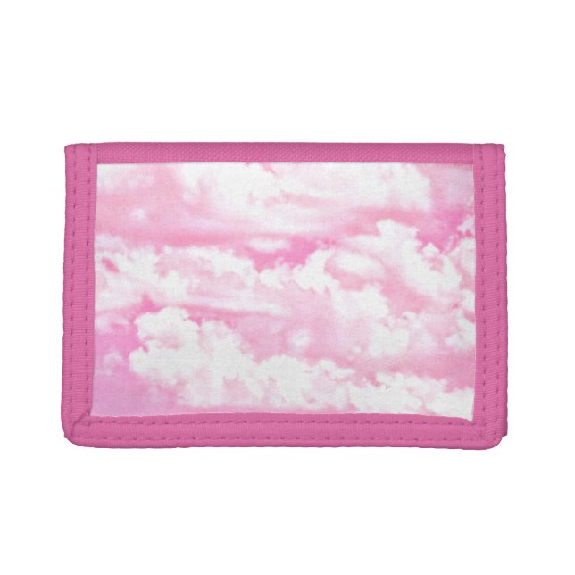Pastel Pink Happy Clouds Decoration Tri-fold Wallet (Front)