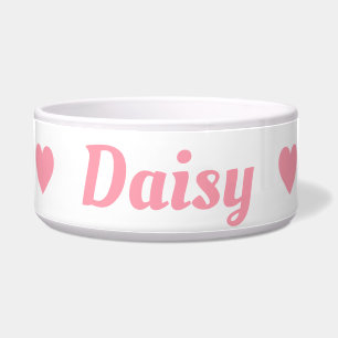 Pastel Pink Heart Dog Name Bowl