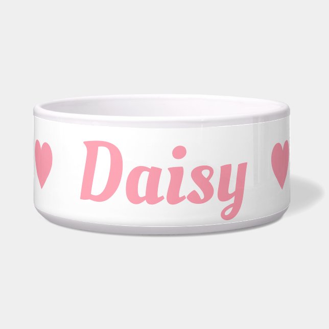 Pastel Pink Heart Dog Name Bowl (Front)