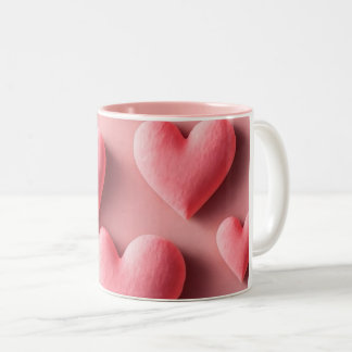 Pastel Pink Heart Pattern Design Two-Tone Coffee Mug