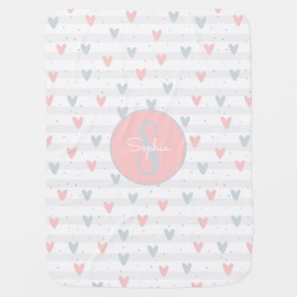Pastel Pink Hearts Polka Dots Stripes Custom Name