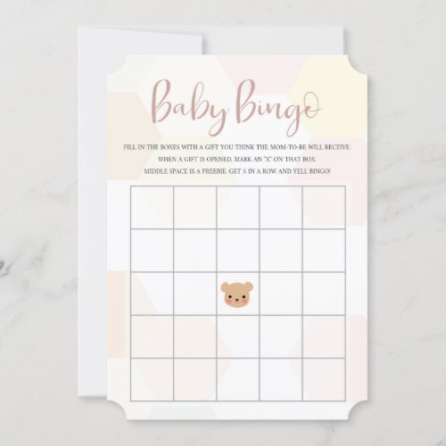 Pastel Pink Hexagon and Teddy Bear Baby Bingo Invitation