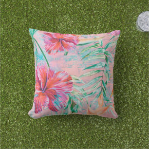 Pastel Pink Hibiscus Flower Throw Pillow