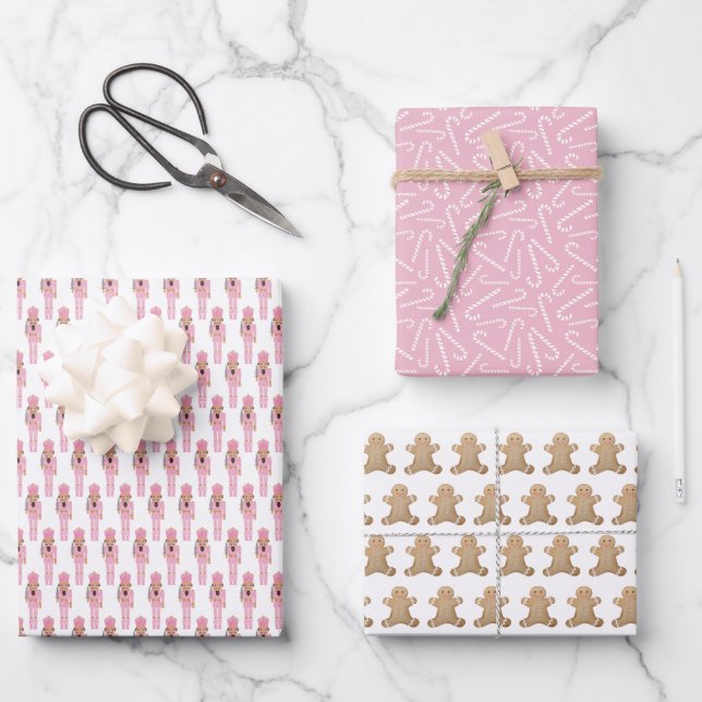 Pastel Pink Holidays Favorites Wrapping Paper Sheets (Front)